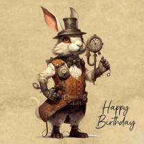 Rabbit Fantasy Steampunk Square Birthday Card (Design 4)