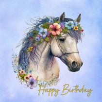 Horse Art Flowers Birthday Square Card (Design 4)