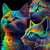 Cat Art Colourful Birthday Square Card (Design 4)