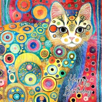 Cat Art Colourful Birthday Square Greeting Card (Design 4)