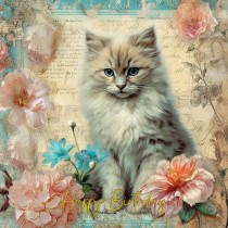 Cat Kitten Art Birthday Square Card (Design 4)