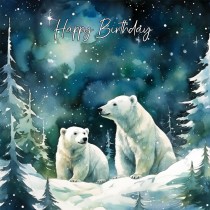 Polar Bear Art Birthday Square Card (Design 4)