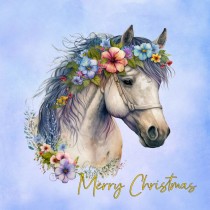 Horse Art Flowers Christmas Square Card (Design 4)