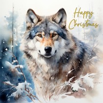 Wolf Fantasy Art Snow Christmas Square Card (Design 4)