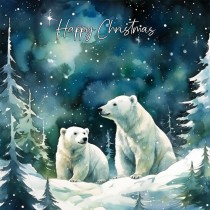 Polar Bear Art Christmas Square Card (Design 4)