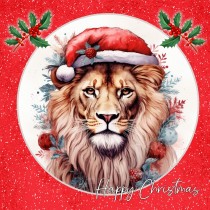Lion Square Christmas Card (Red, Globe)