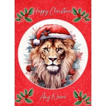 Personalised Lion Christmas Card (Red, Globe)