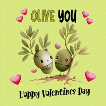 Funny Pun Valentines Day Square Card (Olive You)