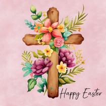 Easter Square Greeting Card (Cross, Pink)