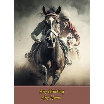 Personalised Horse Racing Art Greeting Card (Birthday, Fathers Day, Any Occasion)