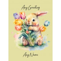 Personalised Bunny Rabbit with Flowers Watercolour Art Greeting Card (Birthday, Fathers Day, Any Occasion) 5