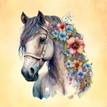 Horse Art Flowers Blank Square Card (Design 5)