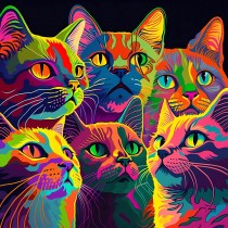 Cat Art Colourful Blank Square Card (Design 5)