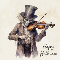 Victorian Musical Skeleton Halloween Square Card (Design 5)