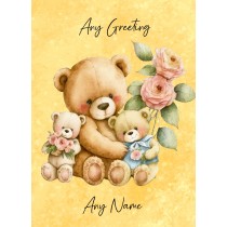 Personalised Cute Bear Art Greeting Card (Birthday, Fathers Day, Any Occasion) Design 3