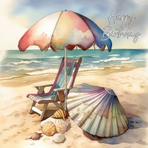 Beach Scene Watercolour Art Birthday Greeting Card