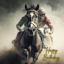 Horse Racing Art Birthday Greeting Card