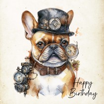 French Bulldog Fantasy Steampunk Square Birthday Card (Design 5)