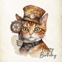Cat Fantasy Steampunk Square Birthday Card (Design 5)
