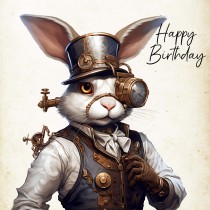 Rabbit Fantasy Steampunk Square Birthday Card (Design 4)