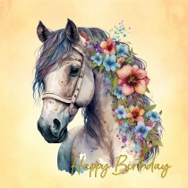 Horse Art Flowers Birthday Square Card (Design 5)