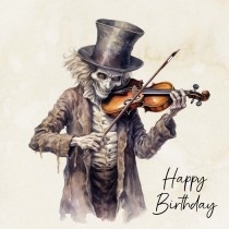 Victorian Musical Skeleton Birthday Square Card (Design 5)