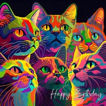 Cat Art Colourful Birthday Square Card (Design 5)