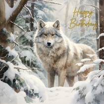 Wolf Fantasy Art Snow Birthday Square Card (Design 5)