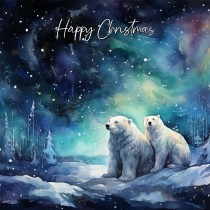 Polar Bear Art Christmas Square Card (Design 5)