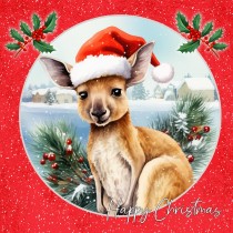 Kangaroo Square Christmas Card (Red, Globe)