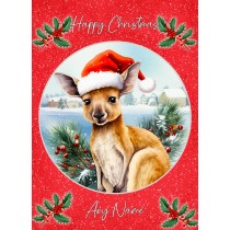 Personalised Kangaroo Christmas Card (Red, Globe)