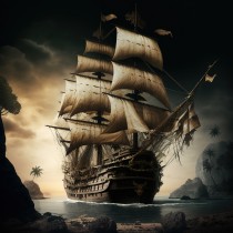 Fantasy Pirate Ship Square Greeting Card Design 6