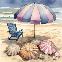 Beach Scene Watercolour Art Blank Greeting Card