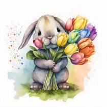 Bunny Rabbit Watercolour Square Blank Card 6