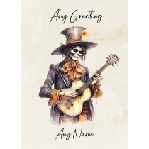 Personalised Victorian Musical Skeleton Greeting Card (Design 6)