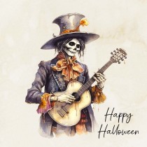 Victorian Musical Skeleton Halloween Square Card (Design 6)