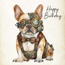French Bulldog Fantasy Steampunk Square Birthday Card (Design 6)