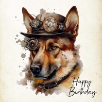 German Shepherd Fantasy Steampunk Square Birthday Card (Design 6)