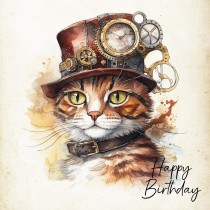 Cat Fantasy Steampunk Square Birthday Card (Design 6)