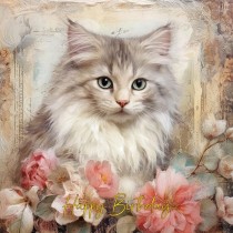 Cat Kitten Art Birthday Square Card (Design 6)