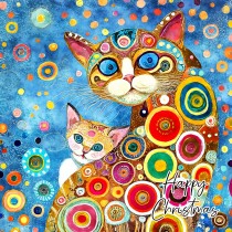 Cat Art Colourful Christmas Square Greeting Card (Design 6)
