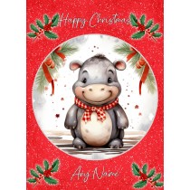 Personalised Hippo Christmas Card (Red, Globe)