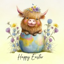 Easter Square Greeting Card (Highland Cow, Yellow)
