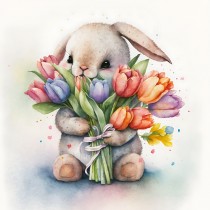 Bunny Rabbit Watercolour Square Blank Card 7