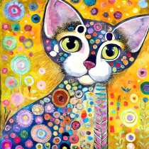 Cat Art Colourful Blank Square Greeting Card (Design 7)