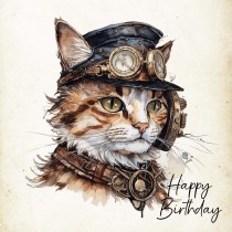Cat Fantasy Steampunk Square Birthday Card (Design 7)