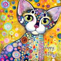 Cat Art Colourful Birthday Square Greeting Card (Design 7)