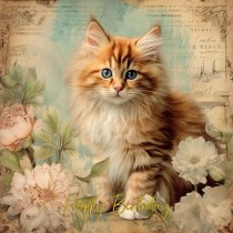 Cat Kitten Art Birthday Square Card (Design 7)