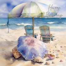 Beach Scene Watercolour Art Birthday Greeting Card