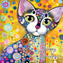 Cat Art Colourful Christmas Square Greeting Card (Design 7)